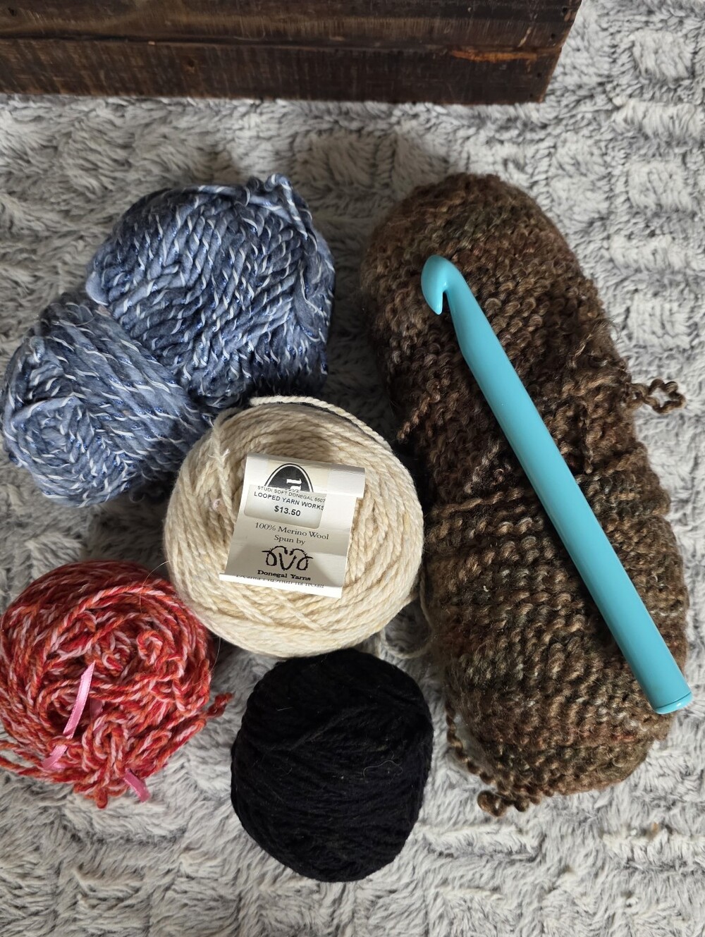 Lot of Yarn with one Blue Knitting Tool, Assorted as Shown in Photos